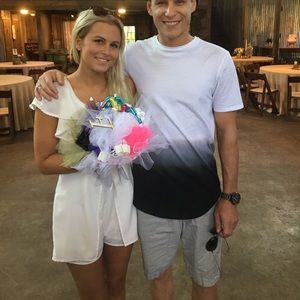 One shoulder white romper